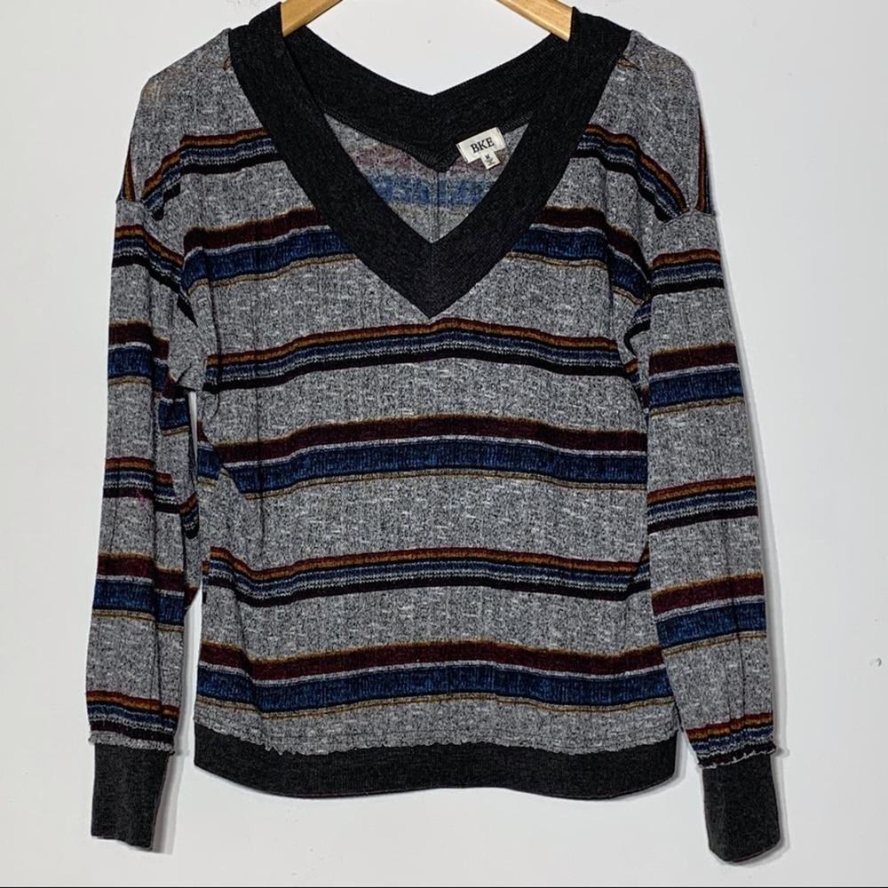 EUC BKE Striped V-Neck Sweater